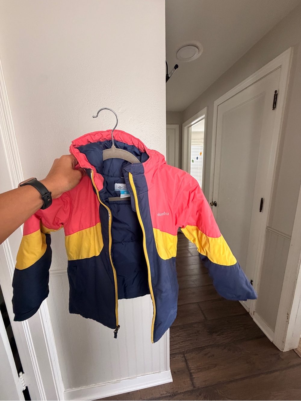 Columbia Kids Colorblock Hooded Puffer Jacket - Pink, Yellow, Navy